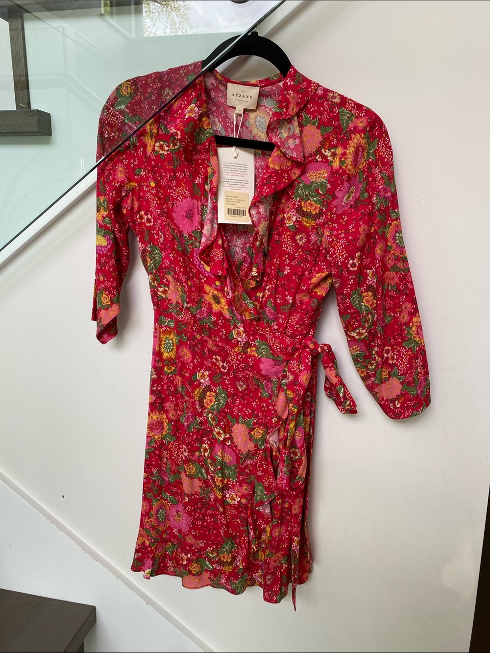 Sezane Red Floral Wrap Dress Asianne